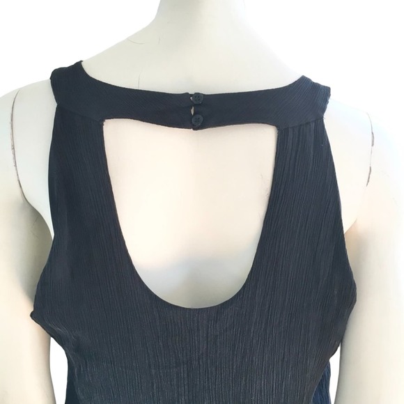 VTG ECI New York Pure Silk Ruffled Front Open Back Chiffon Blouse in Black SZ 16 - Picture 7 of 11